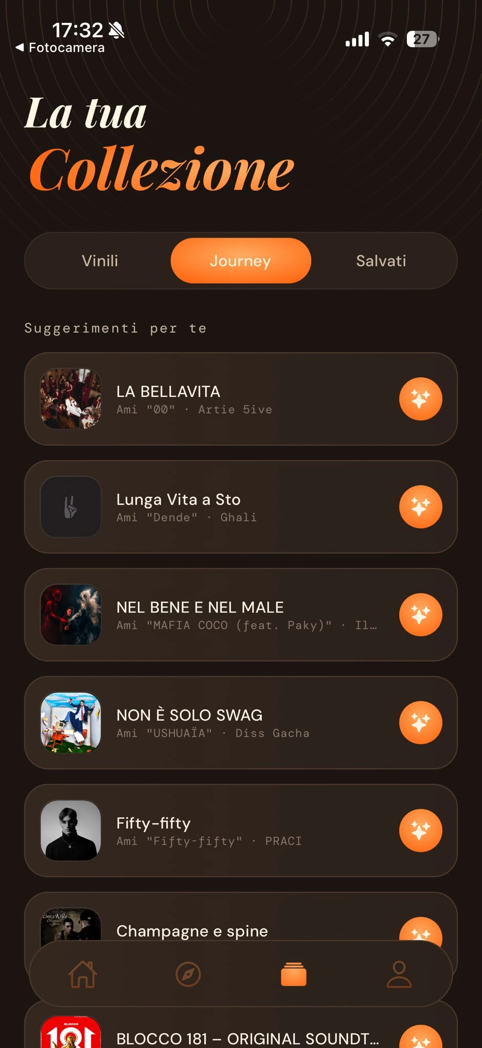 La sezione Journey con i suggerimenti costruiti sui tuoi ascolti